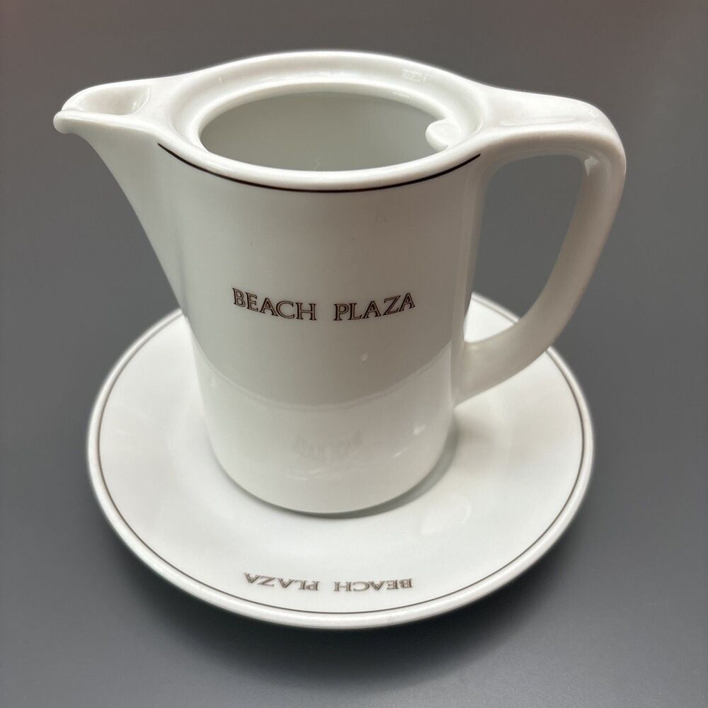 Vintage Schonwald  Germany Teapot And Plate Souvenir “Beach Plaza” Hotel NO LID